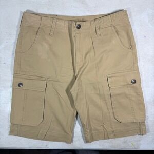True Religion Mens Tan Khaki Cotton Twill Cargo Shorts Size 33 Y2k Skate